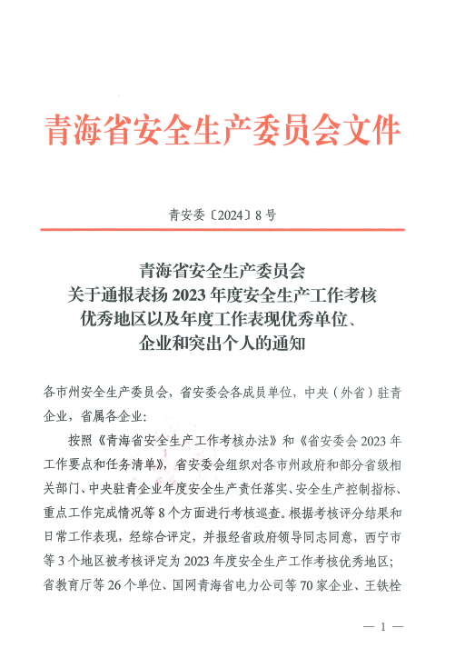 喜報！2023年度安全生產(chǎn)工作優(yōu)秀企業(yè)和突出個人名單揭曉！